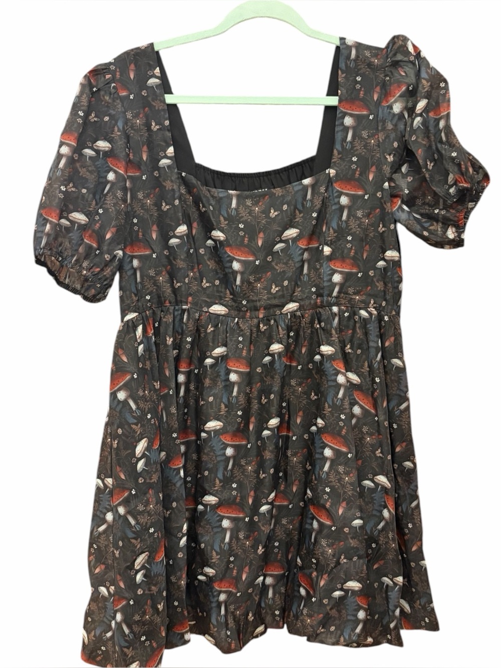 Disturbia Mushroom Print Babydoll Dress Cottage Goth Fairycore - Picture 2 of 5